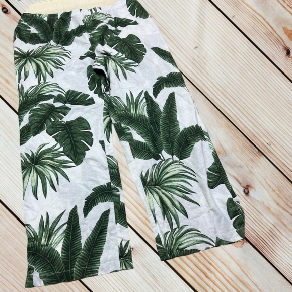 Andrea Jovine Green Palm Print Linen Women's Pants Plus Size XXL - Picture 1 of 7